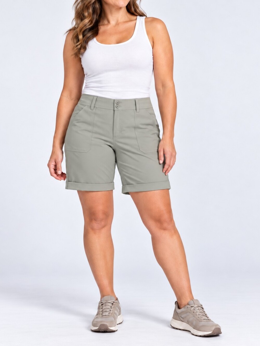 Eddie Bauer Rolled Hem Bermuda Shorts Sage Green UPF 50 Stretch Hiking 10